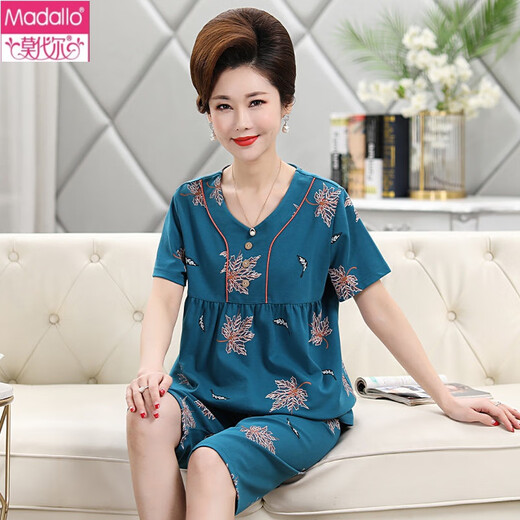 莫代尔中年妈妈睡衣女夏季纯棉短袖七分裤中老年人加大码薄款套装家居服 t3937 M (80-100斤)