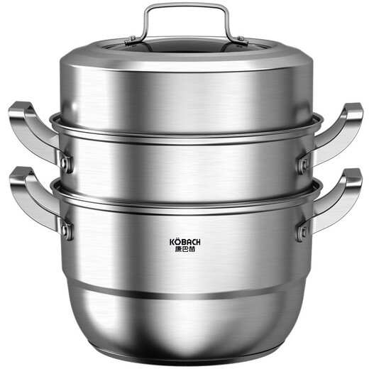 Konbach three-layer steamer 304 stainless steel soup pot German-style compound bottom multi-purpose pot 28cm induction cooker gas stove universal
