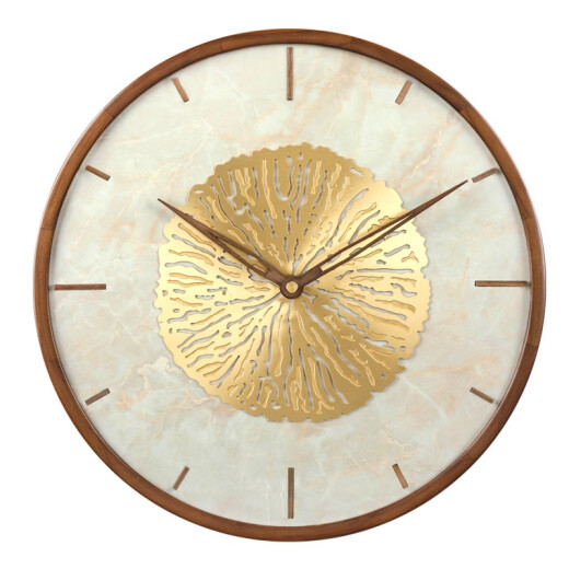 Maza Crown (MazaHongnan) living room light luxury wall clock Nordic simple home clock fashion silent clock new Chinese style solid wood copper wall clock 8006B metal needle with glass cover 14 inches (diameter 35.5 cm)