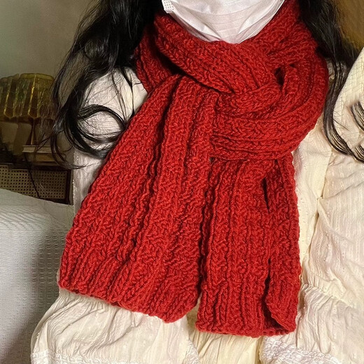 Tuzun scarf hand-knitted DIY gift for boyfriend and girl yarn ball 8 strands lover milk cotton cross flower scarf material package rust red 4 ball yarn + bamboo needle + tutorial