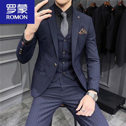 Romon (Romon) Anzug Herrenanzug Trend koreanischer schlanker britischer Bräutigam Hochzeitskleider Business Professional Anzug Casual Anzug dunkelgraue Textur 9905 [Anzug + Hosen] mit S 90jin [Jin ist 0,5 kg]