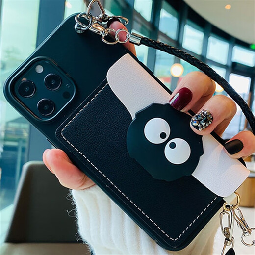 Collar, cat claw, Xiaomi cartoon coin wallet card bag, mobile phone case, camellia crossbody strap, cute women's backpack soft shell, black shell-black coal ball card bag + hand rope + crossbody lanyard, Redmi note10pro