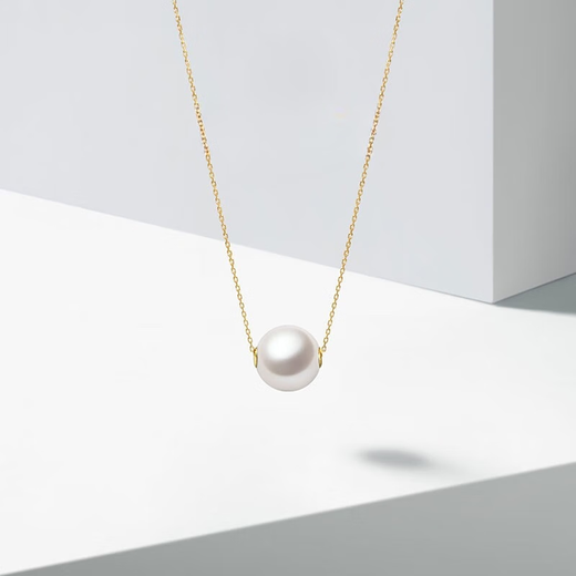 Mu Qin 18k gold freshwater pearl Passepartout pearl necklace for girlfriend, simple and versatile for daily commuting 18k gold-gold/9-9.5mm
