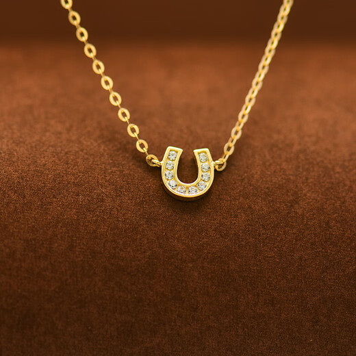 Baozha high-end HC fashion Korean popular 14K gold gold necklace zircon horseshoe mini pendant clavicle chain extremely thin