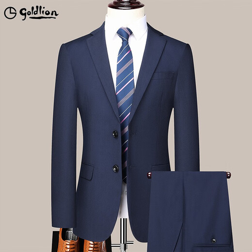 Goldlion men's two-button suit two-piece suit spring and autumn middle-aged business formal suit professional wedding dress gray 170 recommended weight 100-115
