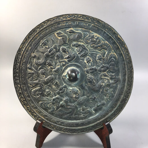 纯铜大号仿古做旧青铜镜老镜子工艺品摆件玄关卧室装饰品影视道具 八款  直径21cm  重约1283