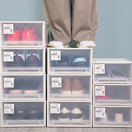 Yangyangyu installation-free shoe box plastic transparent drawer-type storage box can be stacked for home dormitory dust-proof shoe storage box, transparent D type (width 28*depth 36*height 16.6)
