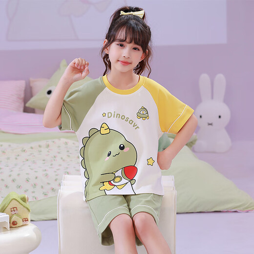 
Girls pajamas summer pure cotton short-sleeved little girl children medium-sized children kids kromi cartoon home clothing set DZ6627 dinosaur children 12 size height 115-125cm45Jin [Jin equals 0.5 kilogram]