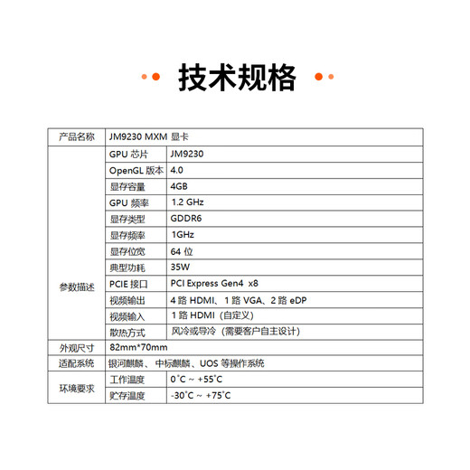 GITSTAR 集特景嘉微国产MXM显卡JM9230显存4G 常温0-55℃