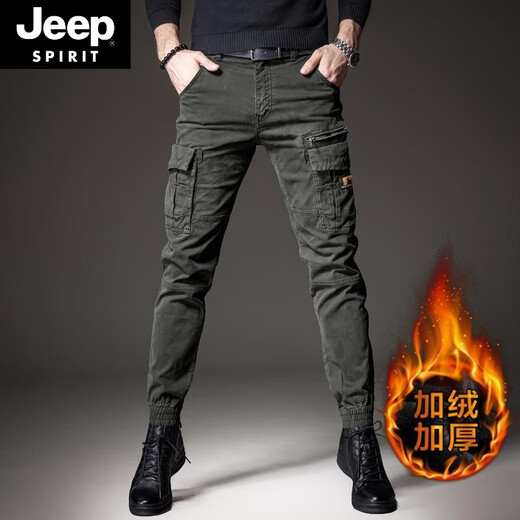Jeep Spirit2024 Frühlings- und Herbst-neue Arbeithosen Herrenmarke Multi-Tocket Dicked Retro Casual Herrenhosen Schlanke Legginghosen 691 Black 29