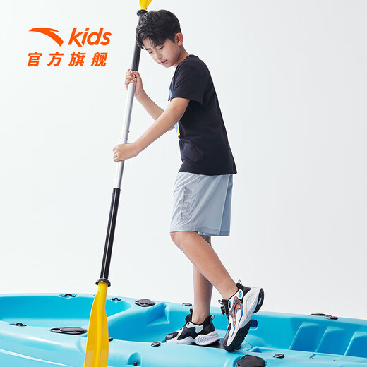 ANTA Children's Sandals Men's Beach Shoes 2024 Summer New Breathable Knob Button Baotou Overbearing Frame Shoes Students Black/Anta White/Medium Blue-1 37 Size