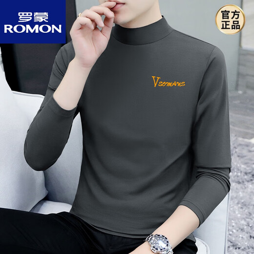 罗蒙（ROMON）秋冬半高领打底衫男士长袖T恤纯棉秋衣百搭加绒简约加厚保暖内衣 YP-C6187 宝蓝色 薄款 M