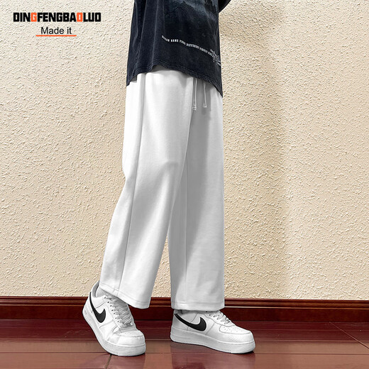 Dingfengbaoluo Casual Hosen Herren Frühling und Sommer Lose Sport im Freien Trendy Brand Weitbein schwerer, gerade lange Hosen 9066 Weiß M.