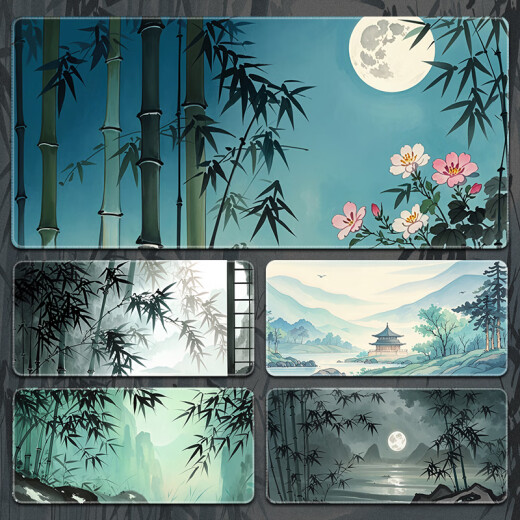 三色猫鼠标垫大号国风山水电竞游戏古风键盘垫定制电脑办公桌桌面垫中国风桌垫加厚防滑学生宿舍家用垫 12041窗外竹 100厘米x50厘米x3毫米