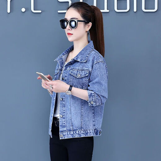 Shang Yuqing retro brown denim short jacket 2025 early autumn denim jacket for women 2025 new internet celebrity trend spring and autumn 100 9926# blue S code recommended 80-100 Jin [Jin equals 0.5 kg]
