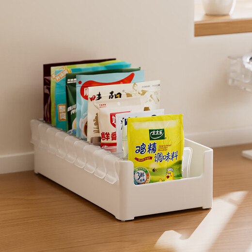 Enjoyment House Kitchen Spice Storage Box Separated Large Capacity Adjustable Spice Bags Vertical Storage Multi-Gate All-in-One Multi-function Large Size Can Hold 8-10 Bags of Spice The Partition Is Removable The Spacing Can Be Adjusted Freely