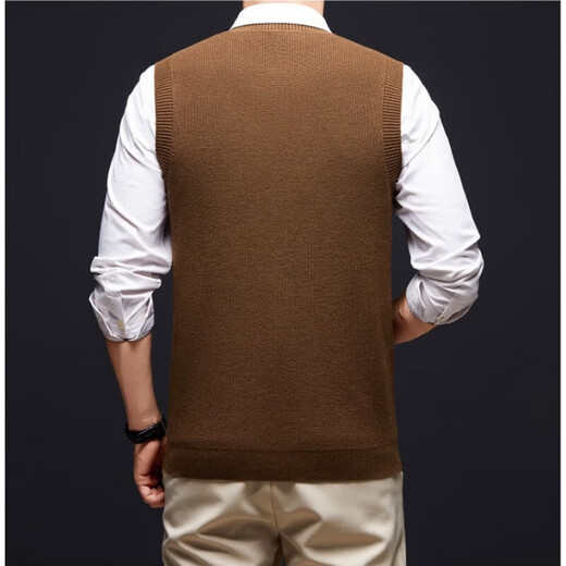 International Milan Light Luxury Men's Clothing High-end Brand Sweater Vest Men's Spring and Autumn Round Neck Solid Color Wool Vest Men's Saddle Brown XL (180)