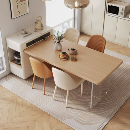 Mesa de comedor de la isla de Pashaman Modern de mantequilla Moderia Montima Estilo de mantequilla Hogar retráctil Tabla de comedor acrílico Multifunción 6103Y 1.2-1.5 metros isla telescópica + 4 sillas (1047p) [Mesa de comedor de la isla integrada]