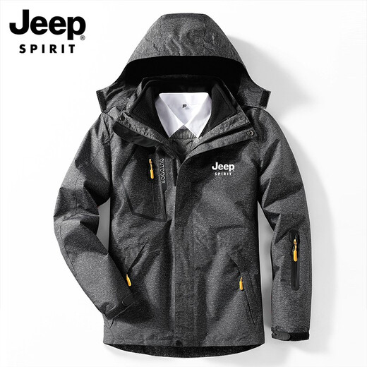 Jeep JEEP outdoor men's three-in-one two-piece set detachable velvet thickened jacket fleece liner jacket winter outdoor clothing clothing trendy brand 1203 camouflage dark gray men's L