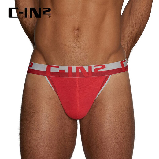 C-IN2 New Thong Men's Low Waist Sexy Buttocks Revealing U Protruding Bag Stretch Single Thong Men's 5602FA Red 641- 1 Pair M Suitable for 2'4-2'5 Waist (31-33 Sizes)