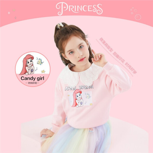 Disney Disney Children's Clothing Children Girls Knitted Cartoon Round Neck Sweatshirt Cute Pullover Simple Baby Long Sleeve Top 2021 Spring DB121AA20 Peach Pink 130