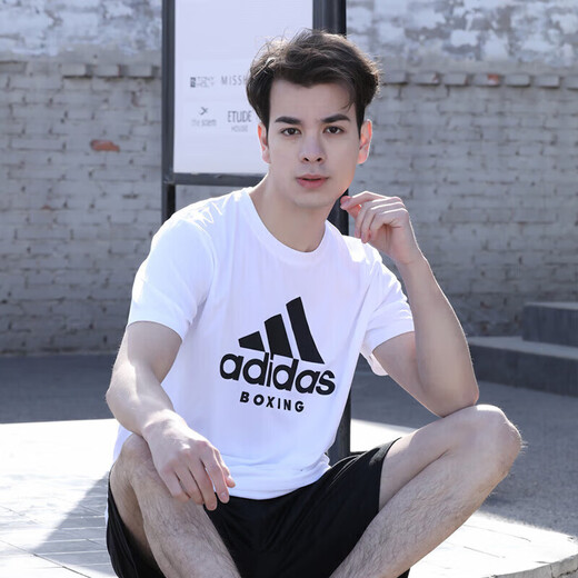 阿迪达斯 （adidas）短袖男2023夏季户外休闲运动服跑步健身速干T恤 白/黑 3XL 