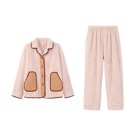 Anzhiban Companion Anti-static Couple Pajamas Spring and Autumn Snowflake Velvet Casual Loose Men's and Women's Home Clothing Can Be Weared Outside Champagne Pink L