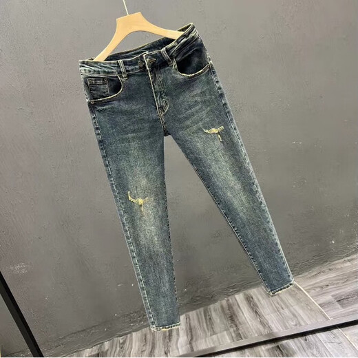 Fnaadoog (FNAADADOG) Jeans de diamantes de hierro bordado NUEVA Marca de moda de otoño adolescente elástica de estilo negro coreano tendencia de pie delgado sanniu 9759 31