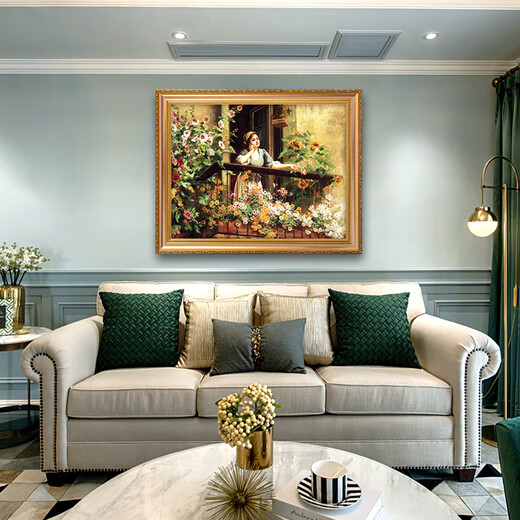 Kaiser Banner Europäischer und amerikanischer pastoraler handbemalte klassische Figuren Ölgemälde Wohnzimmer Dekoration Malerei Sofa Hintergrund Wandmalerei Schlafzimmer Hängende Malerei 692 Gold Massivholz Rahmen 200x110