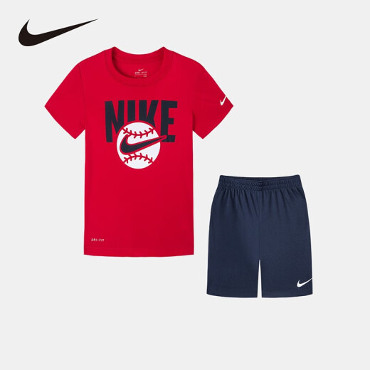 Nike Nike children's clothing DRI-FIT boys' quick-drying short-sleeved suit summer children's short-sleeved T-shirt sports shorts 2-piece set navy blue 100 (3T)