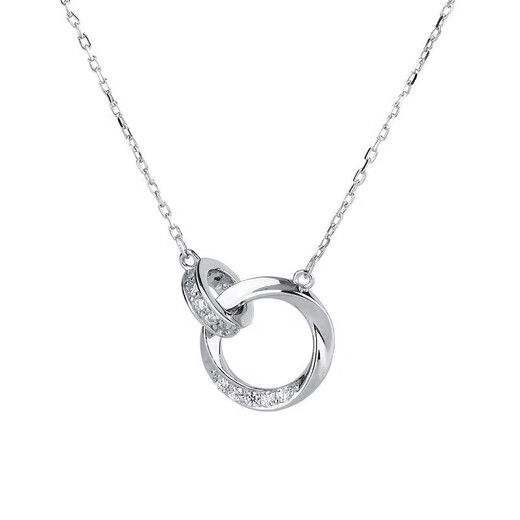 Miao Xiu double-linked Möbius silver necklace for women, circle clavicle chain, Valentine's Day gift for girlfriend and wife, Möbius double-ring necklace - silver B0720A