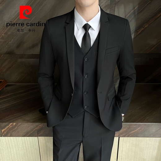 Pierre Cardin Casual Suit Men's Slim Business Professional Formal Korean Groomsmen's Dress Groom's Host Suit Jacket One Button Navy Suit + Vest + Pants Belt 3XL
