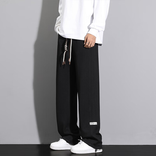 Foss Phil Ananas Grid Straight Casual Hosen Herren Winter Frühlings- und Herbststil High Street Trendy Sports Lose Bettweite Weitbeine Schieberhosen Trendy Marke 718-K930 Black 2xl [Empfohlen 160-175jin [Jin gleich 0,5 kg]]