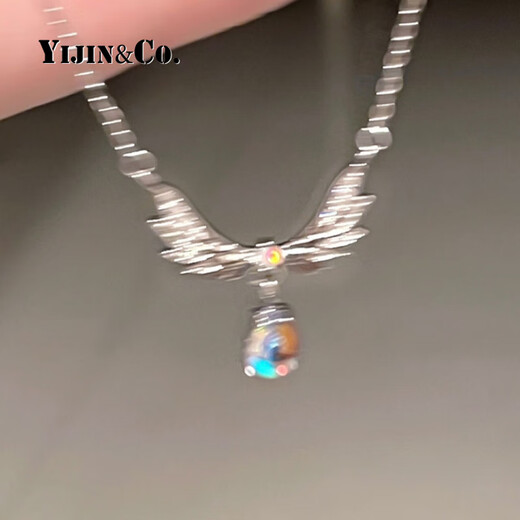 Yijin S999 Pure Silver Angel Teardrop Pure Silver Necklace Women's Light Luxury Niche Moonstone Teardrop Silver Ornament Chinese Valentine's Day Gift Exquisite Gift Box S999 Pure Silver Angel Necklace