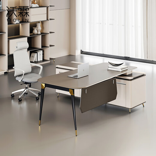 Wolin Light Luxury Desk Modern Simple Office Boss Desk Supervisor Desk Designer New Chinese Style Manager Desk 1.75 Meter Boss Desk Vice Cabinets Can Be Installed Left and Right