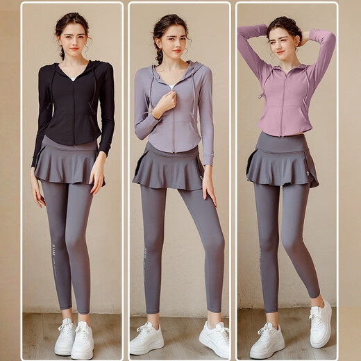 Yuebu yoga suit fitness suit women's running sports jacket Pilates training suit gym long-sleeved high-end lotus root purple top S recommended 80-95Jin Jin equals 0.5 kg