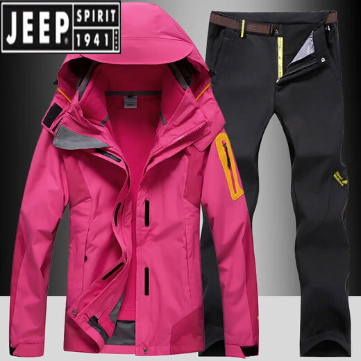 JEEP SPIRIT outdoor winter assault clothing and pants suit for men and women, three-in-one plus velvet and thickened two-piece set, windproof and waterproof fishing and mountaineering suit, 552 men's denim blue + 9986 men's black pants L