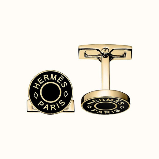 Hermes (Hermes) Herren-LICOL 2 Manschettenlinks Lackierte Metallmanschettenlinks goldplattierte Metallmanschetten schwarz
