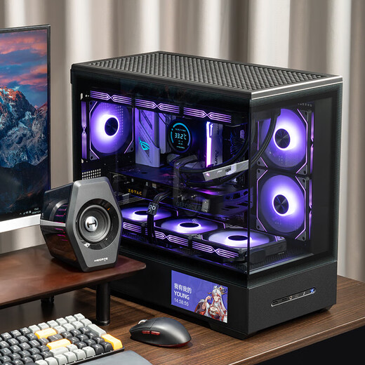 Patriot Star Canlan screen display version sea view room chassis column-free panoramic side transparent e-sports game 360 water-cooled desktop computer MATX main chassis Lan screen display black + Aurora Z13 fan 1 positive 5 reverse