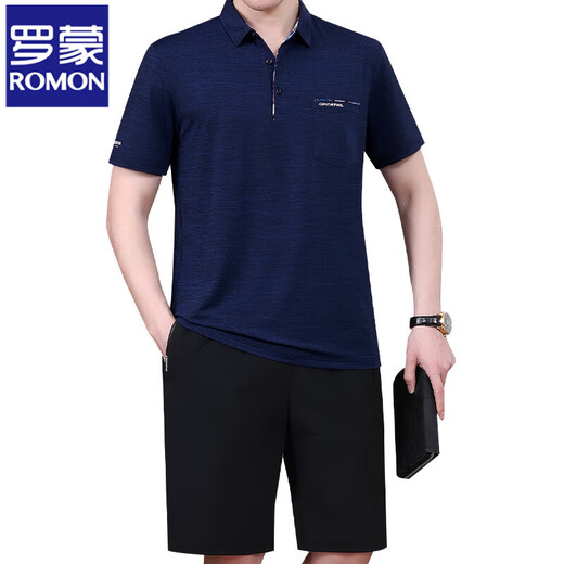 
ROMON (ROMON) ice silk short-sleeved T-shirt for men's dad summer shorts casual sports suit clothes for middle-aged and elderly people quick-drying T-shirt 723 black gray (short-sleeved + shorts) 3XL [weight 160-180 Jin [Jin equals 0.5 kg]]