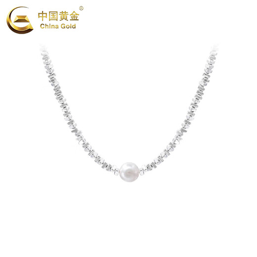 CHINA GOLD Broken Silver Pearl Necklace Women's S925 Silver Light Luxury Niche Design Clavicle Chain Wedding Gift for Girlfriend Birthday Today/Next Day Delivery* Broken Silver Necklace Medium Gold Gift Box + Certificate