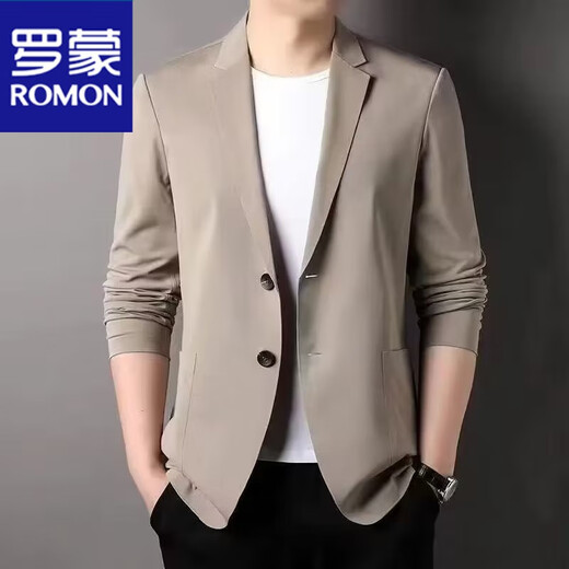 罗蒙（ROMON）夏季男士冰丝无痕防晒西服外套纯色弹力薄款西装上衣 蓝色 -718 4 【建议130-145斤】