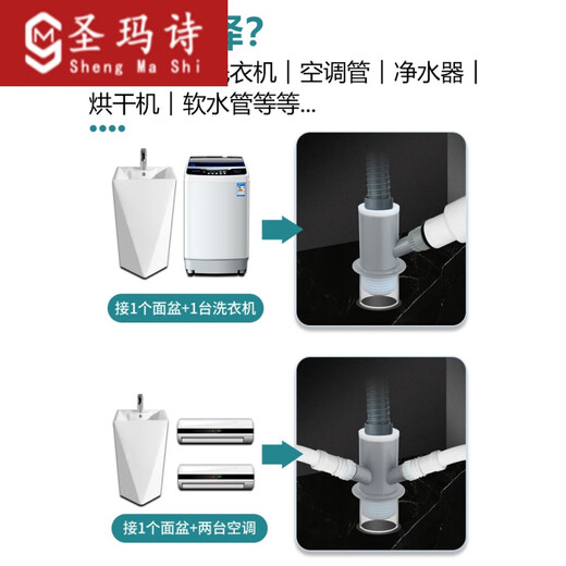 XMSJ空调排水管下水管三头通接头洗衣机阳台水池台盆二合一三通分 B8款面盆管+(12137接头)