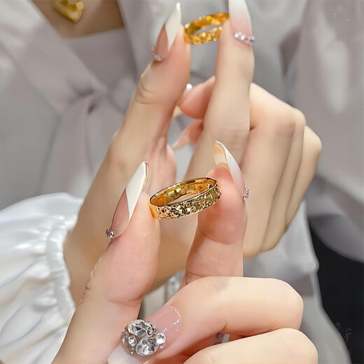 Oein broken ice Vietnamese sand gold ancient ring for men and women 999 pure gold plated simulated fake gold wedding ring No. 7 display gift box (CNC technology + high-fidelity real gold)