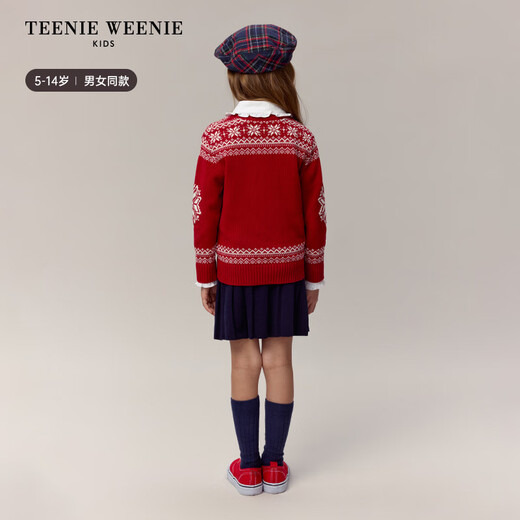 Teenie Weenie Kids小熊童装24秋冬款男女童圣诞风提花套头毛衣 藏青色 150 cm