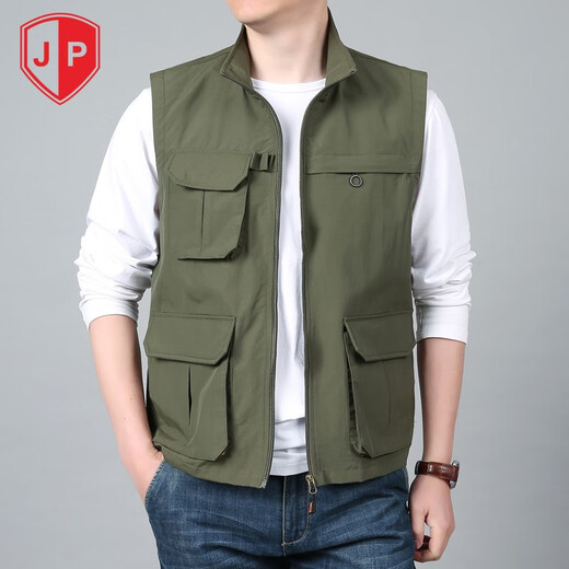 JP 户外男士马甲多口袋休闲工装背心薄款速干马夹2677 卡其色 XL (适合140斤-155斤)