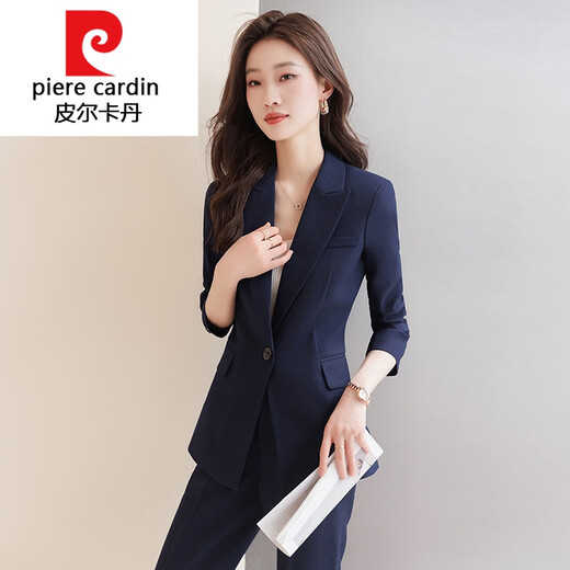 皮尔卡丹（pierre cardin）针织职业西装套装女春秋季2025新款气质面试正装工作服感西服外套 9920灰色西装 翻盖口袋 XL