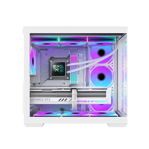 航嘉（Huntkey）S980Evo龙卷风战神白色全景海景房机箱（卡扣快拆/360水冷/10风扇位/ATX/易拆顶盖/Type-C接口）