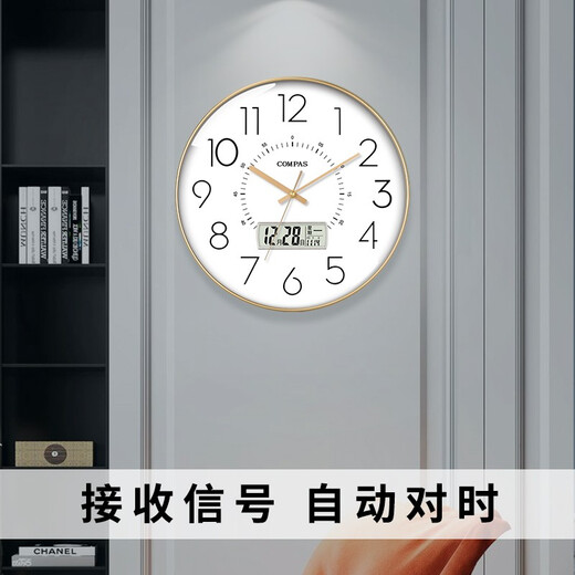 
Combasi radio clock living room perpetual calendar creative clock watch wall calendar temperature display intelligent automatic time adjustment radio clock D6219 gold automatic time adjustment radio wave model