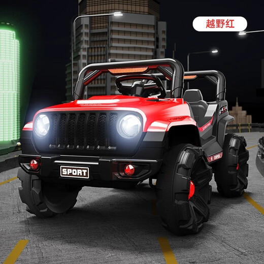 Funbao children's electric car for boys four-wheel off-road car for children baby toy battery car that can sit on a person with a remote control stroller roasted red 12V dual drive-early education-remote control swing leather seat